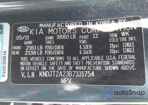 2011 Kia Soul + z USA, uszkodzony, nr VIN KNDJT2A23B7331754